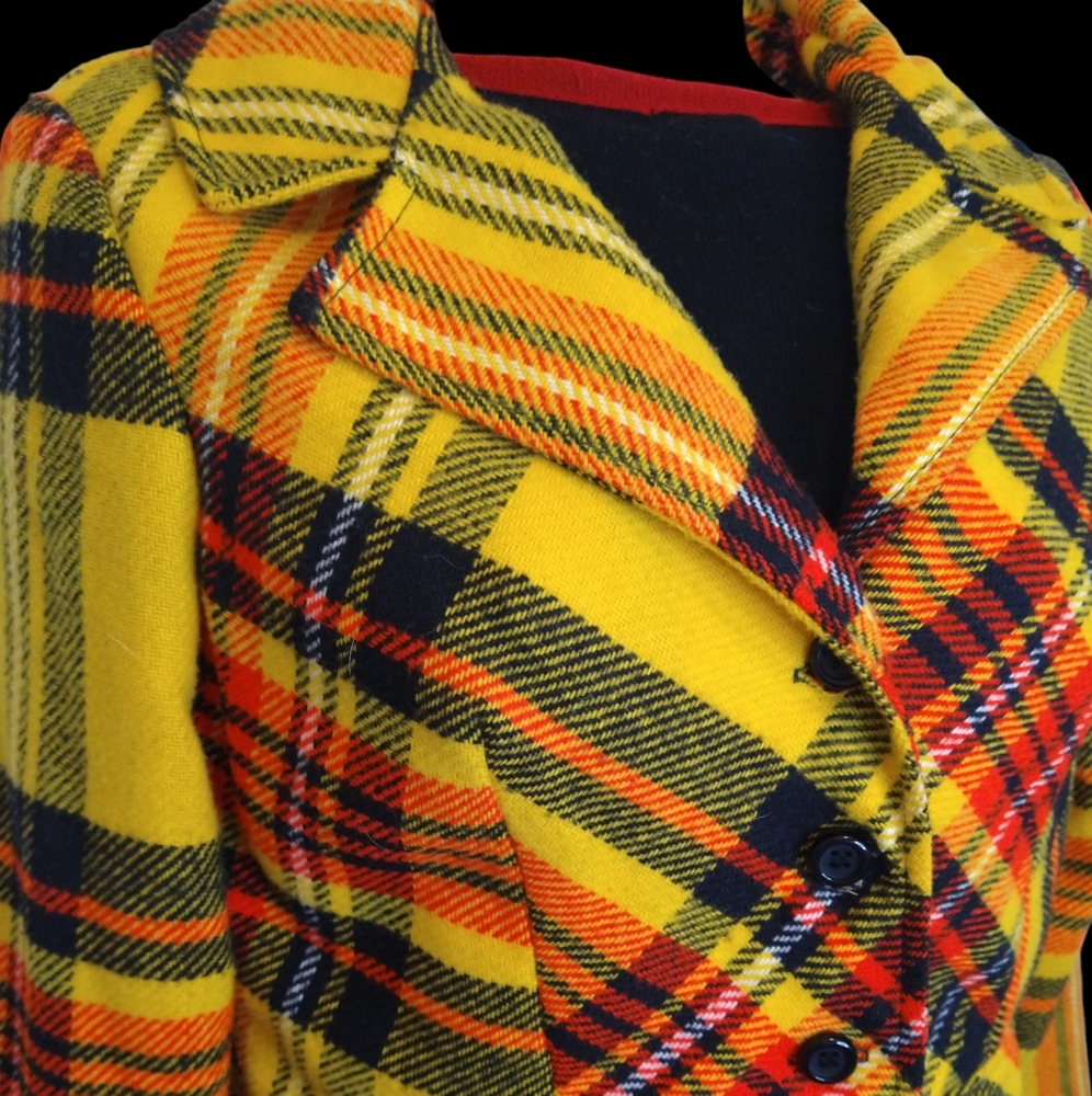 Vintage 1970's Handmade Plaid Button-up Jacket-Women's Small-Yellow, Black & Red - Picture 7 of 8
